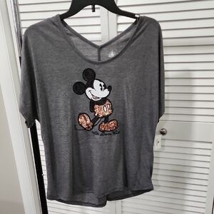 Ladies Sequined Mickey Mouse Gray Tunic. Small. Embroidered Walt Disney World.